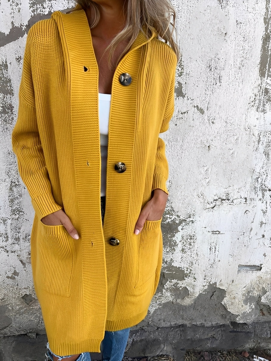 Suzanna - Langer, entspannter Damen-Cardigan mit Kapuze