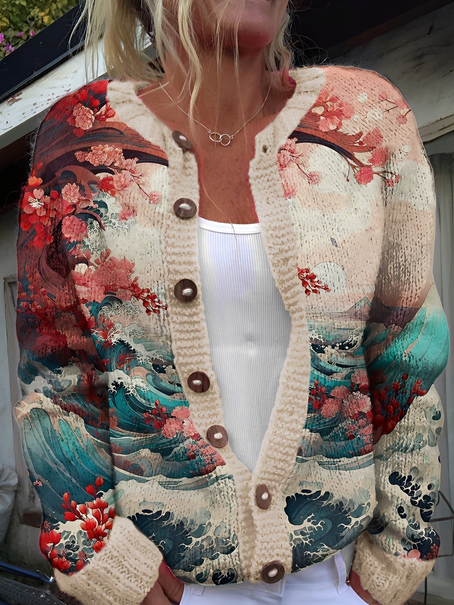 Kandace - Modische Damenstrickjacke mit Blumenmuster