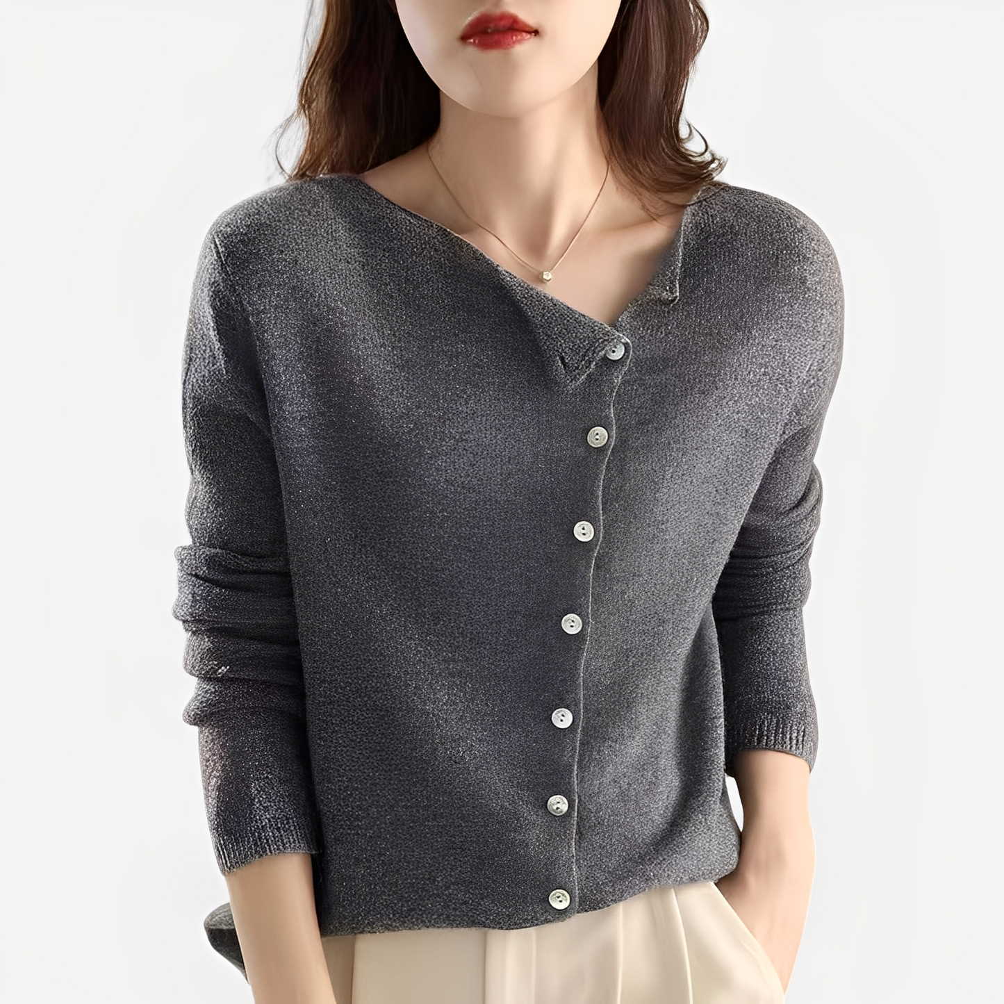 Daria - Elegante, warme Damenstrickjacke mit einem Knopf