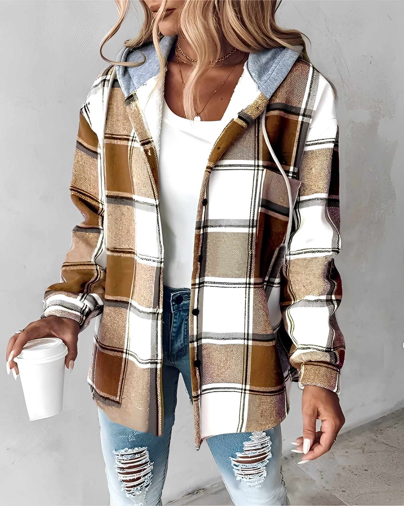 Éliette - Damen-Winterjacke mit Kapuze und Karomuster