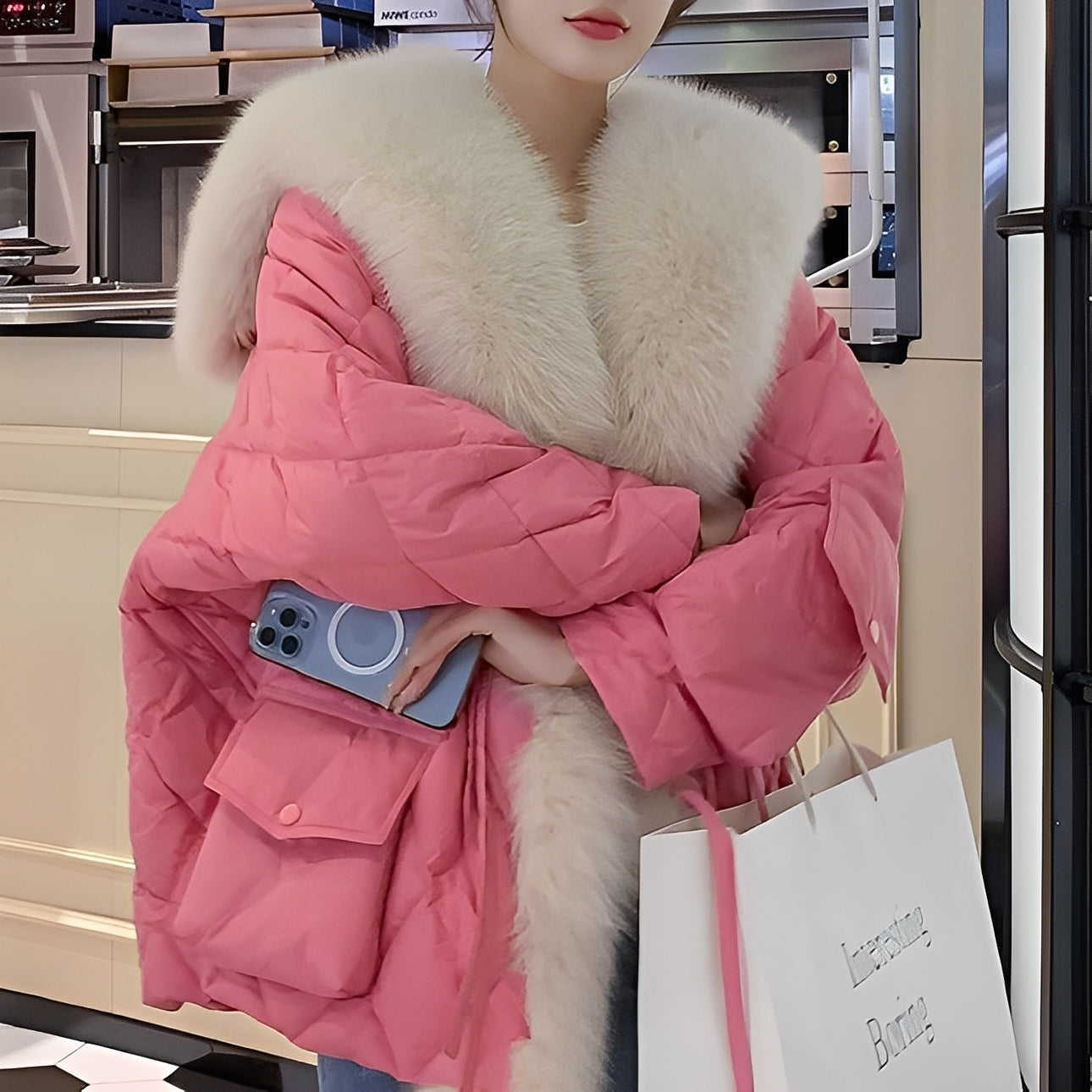 Marjorie - Modische Damen-Daunenjacke mit Pelzkragen