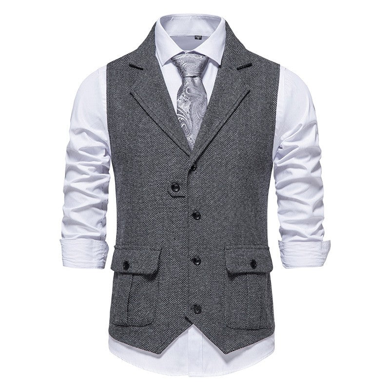 Rodney - Stilvolle Herrenweste mit Fischgrätmuster, Einreiher-Design