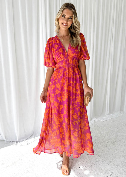 Kathy – Langes Kleid mit V-Ausschnitt