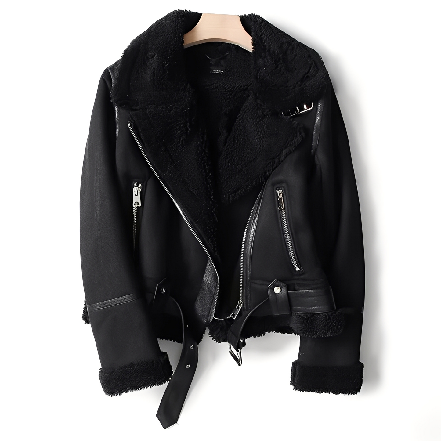 Yasmine - Warme Damen-Bikerjacke mit Schaffell