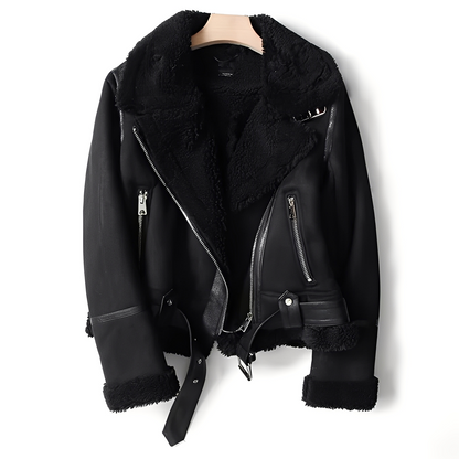 Yasmine - Warme Damen-Bikerjacke mit Schaffell