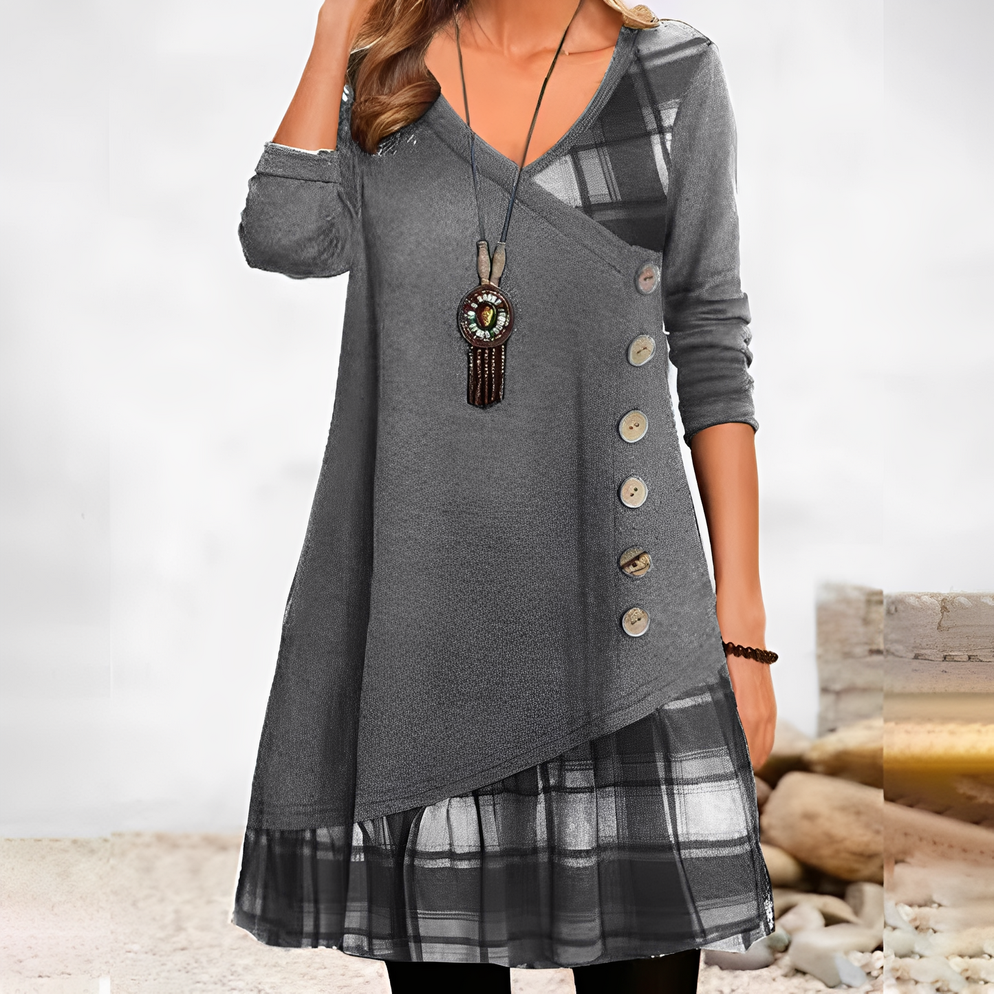 Shawnee - Freizeit Patchwork-Kleid mit Karo-Design für Frauen