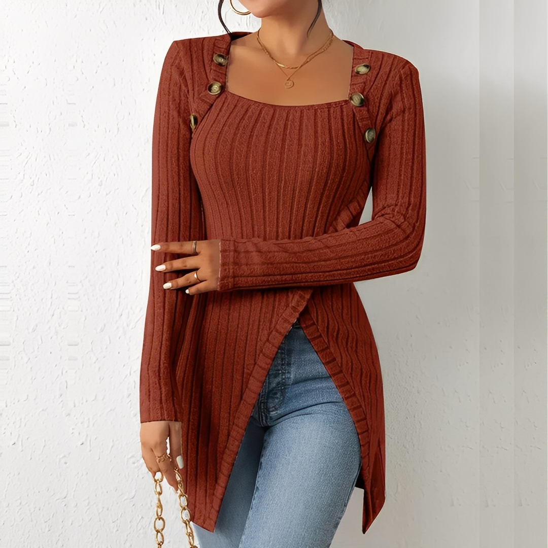 Alfreda - Damen-Strickoberteil mit Knöpfen