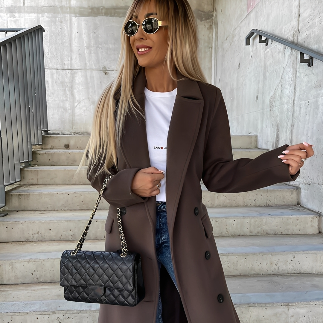 Lydie - Damen-Trenchcoat mit langen Ärmeln im traditionellen Stil