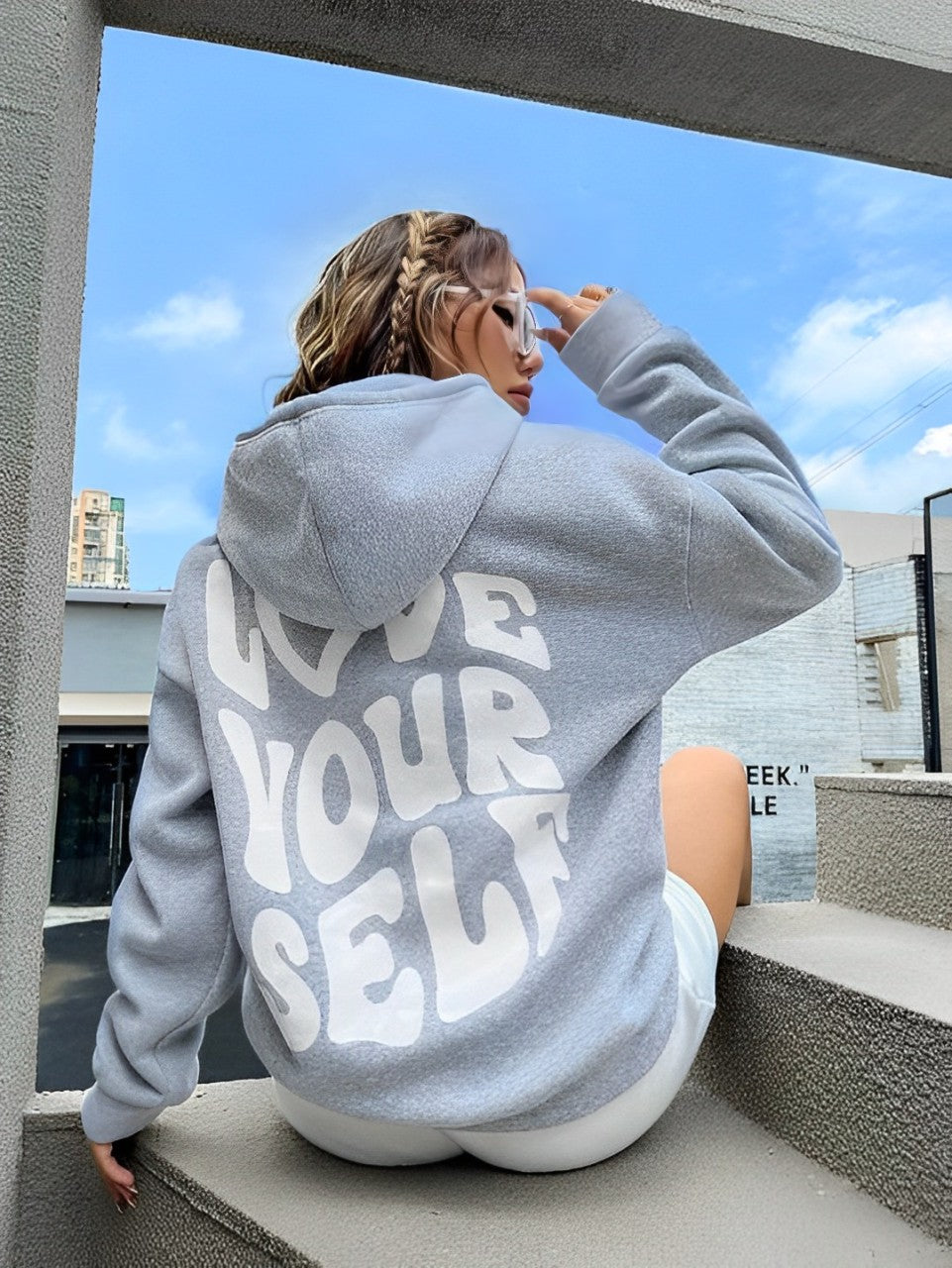 Daria – Bedruckter Baumwoll-Hoodie