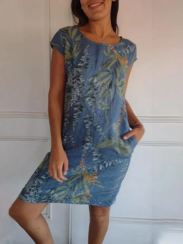 Britt – Bedrucktes Kleid mit rundem Ausschnitt