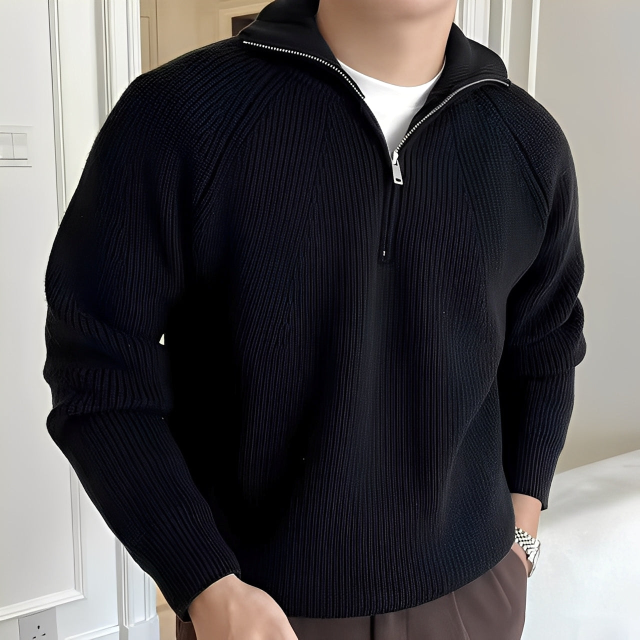 Lino – Baumwollpullover mit Viertelreißverschluss
