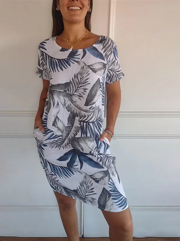 Britt – Bedrucktes Kleid mit rundem Ausschnitt