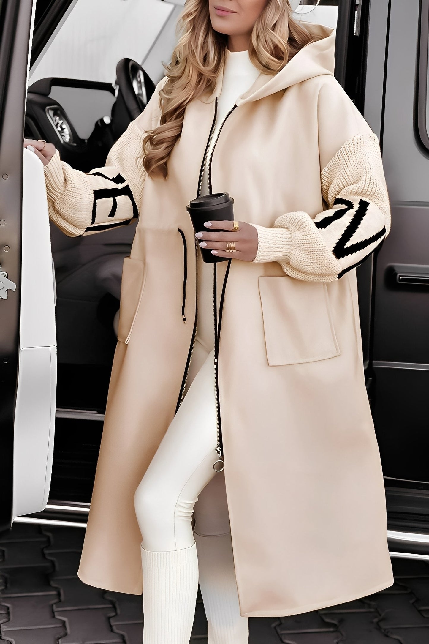 Eloise - Lange, moderne Damenjacke mit Kapuze