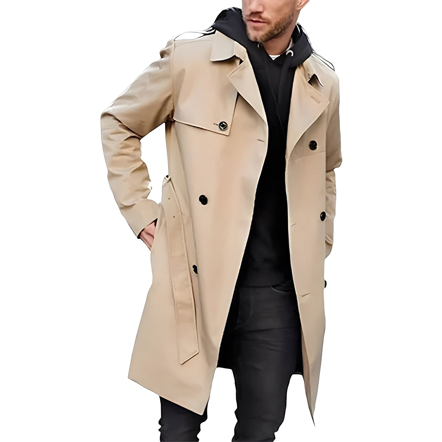 Jaycob - Vielseitiger, langer Herren-Trenchcoat mit doppelter Knopfleiste