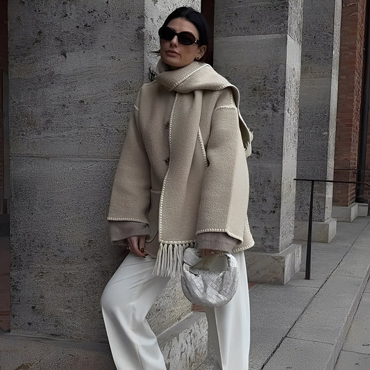 Amilia - Damen-Wolljacke, elegant und lässig geschnitten, mit Schal