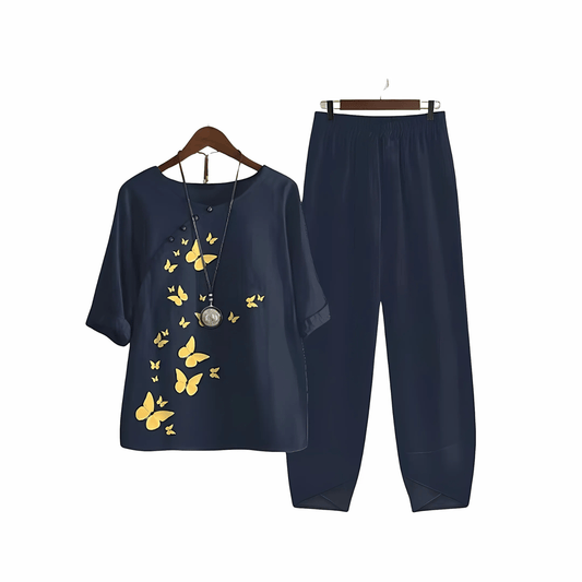 Katarina – Bedrucktes Set aus Bluse und Hose