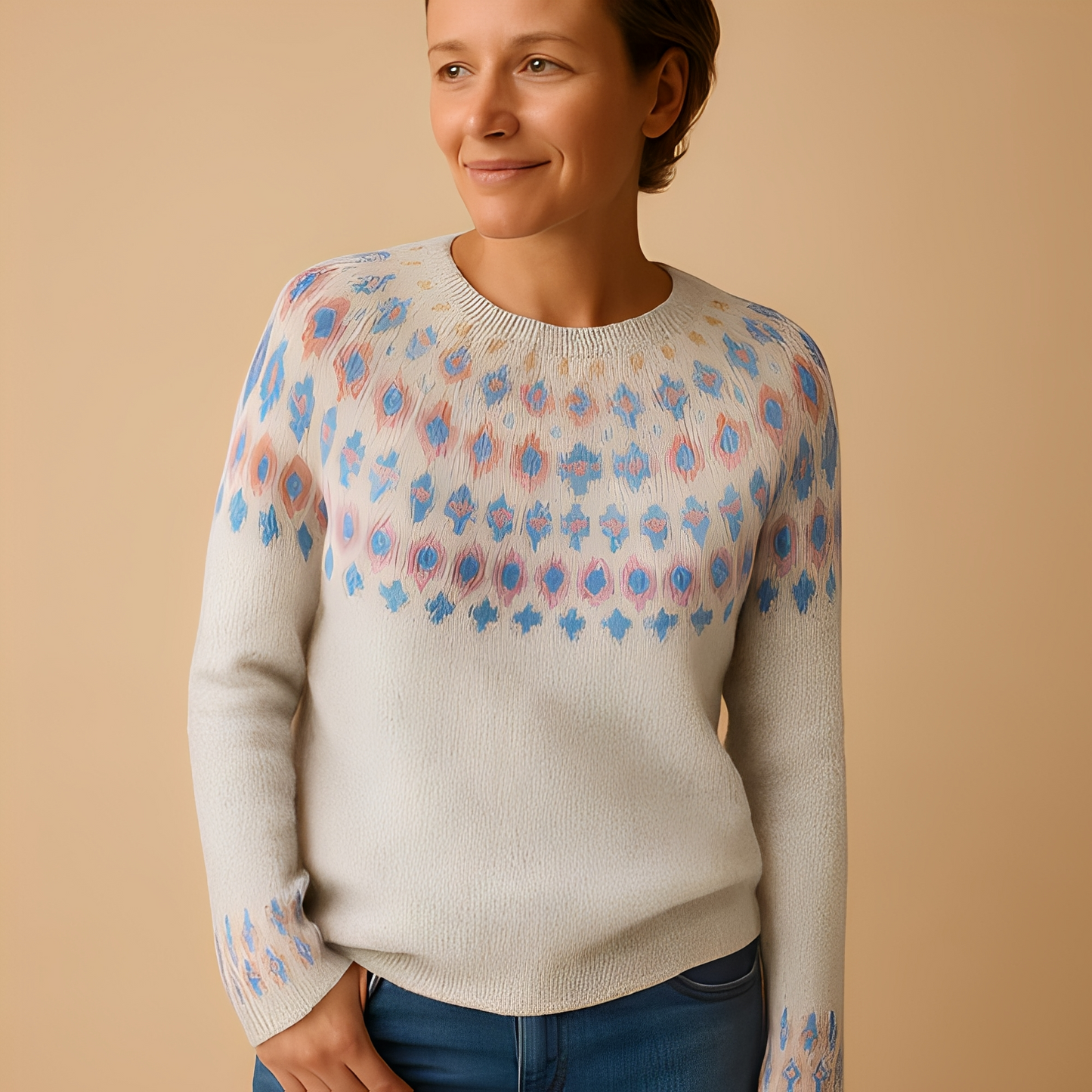 Aldreda - Damenpullover aus Wolle mit außergewöhnlichem Muster